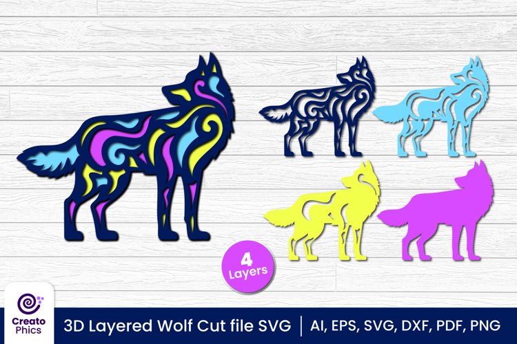 3D layered decorative wolf cut file | animal papercut SVG