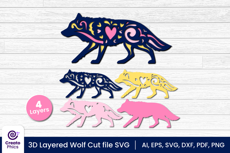 3D layered decorative wolf cut file | animal papercut SVG