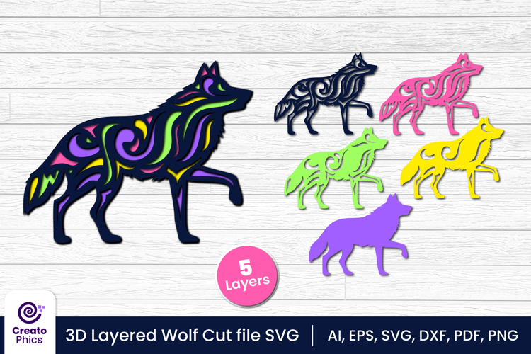3D layered decorative wolf cut file | animal papercut SVG