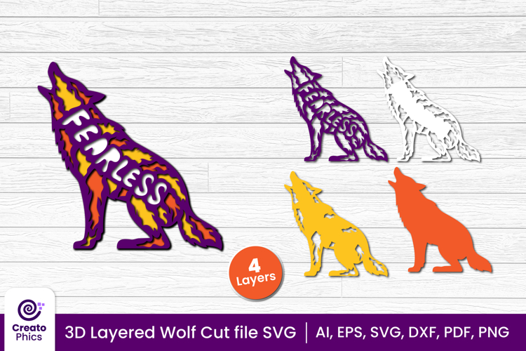 3D layered decorative wolf cut file | animal papercut SVG