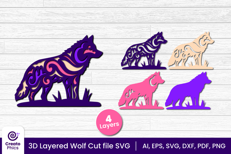 3D layered decorative wolf cut file | animal papercut SVG