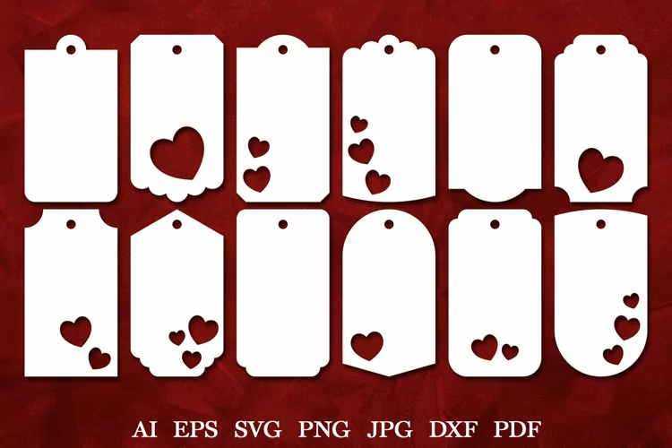Paper Cut Heart Gift Tags. Hang Tags Template. Sale Tags SVG