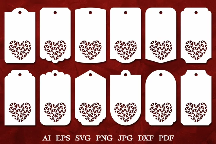 Paper Cut Heart Gift Tags. Hang Tags SVG. Sale Tags Template