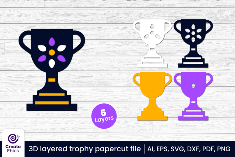 3D layered trophy paper cut cup SVG | award laser cut file