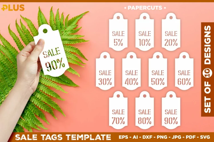Papercut Tags Template. Sale Tags SVG. Percent Tags SVG