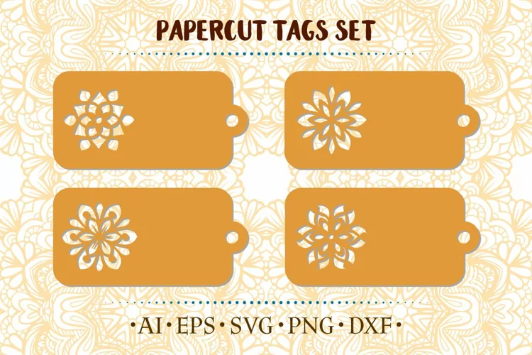 Papercut gift tags with simple ethnic mandalas decoration.