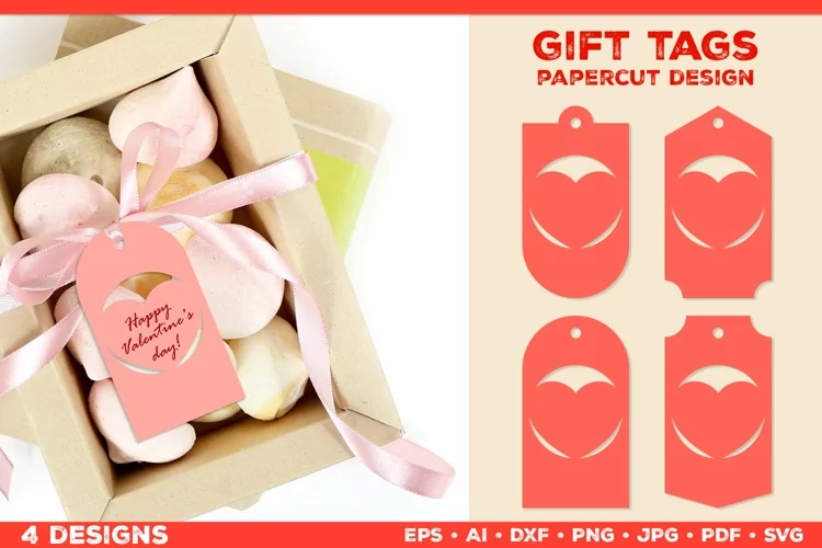 Paper Cut Valentine Tags. Valentine Gift Tags with Hearts