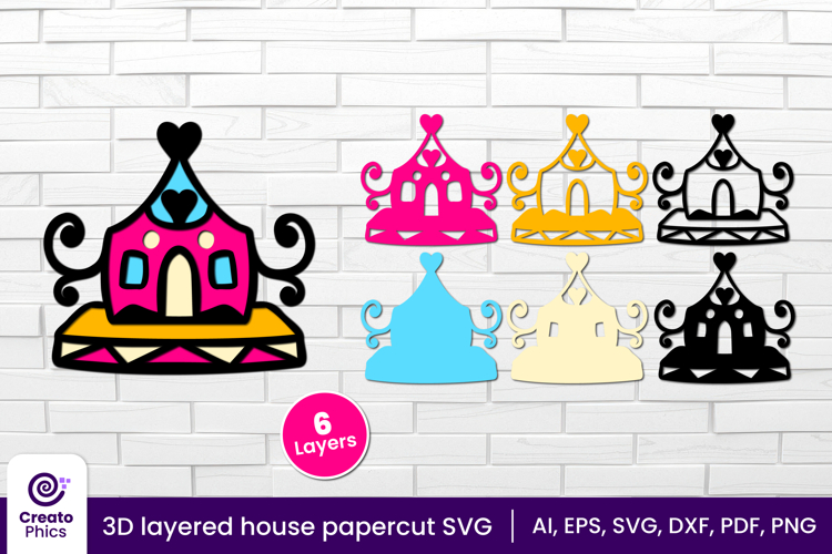 3D layered house papercut file | whimsical cute hut SVG