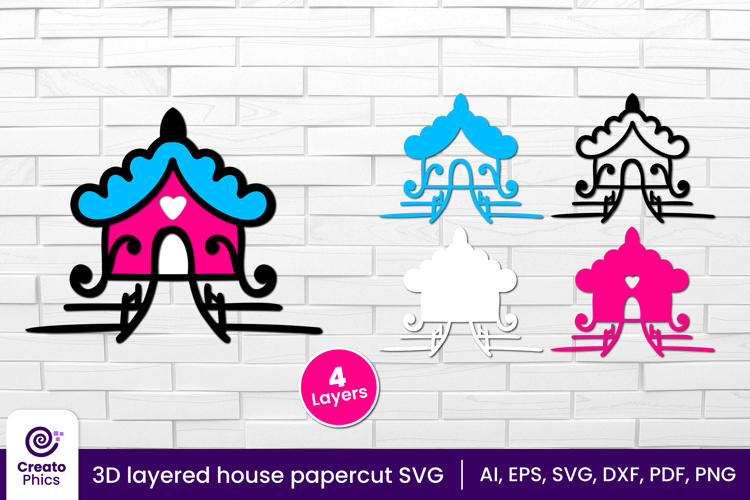 3D layered house papercut file | whimsical cute hut SVG