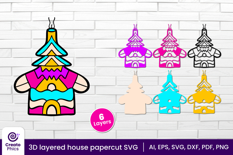 3D layered house papercut file | whimsical cute hut SVG