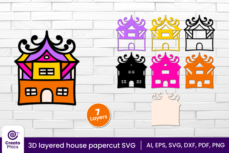 3D layered house papercut file | whimsical cute hut SVG