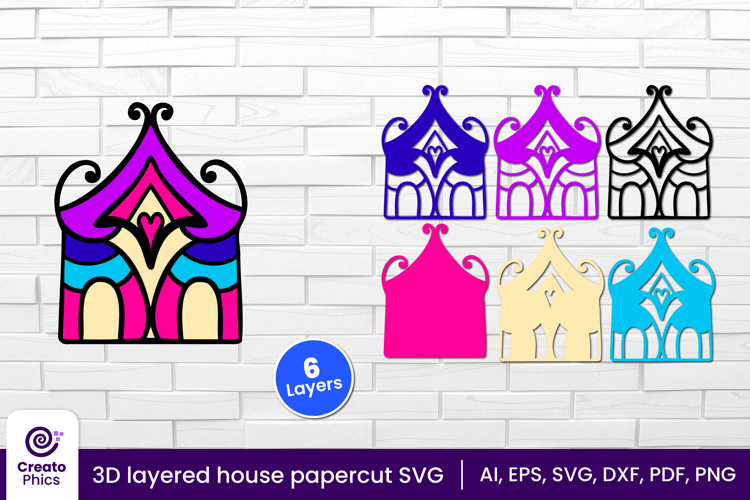 3D layered house papercut file | whimsical cute hut SVG