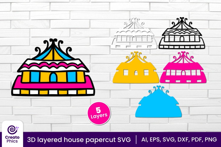 3D layered house papercut file | whimsical cute hut SVG
