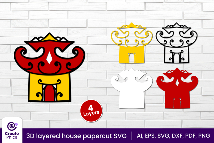 3D layered house papercut file | whimsical cute hut SVG