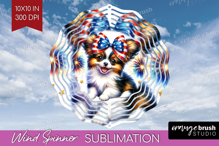 Papillon Dog Wind Spinner Sublimation PNG Patriotic Dog