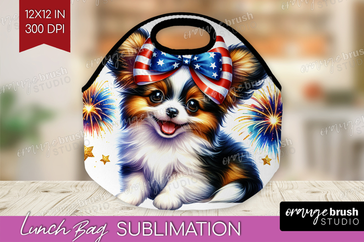 Papillon Dog Lunch Bag Patriotic Dog Lunch Bug PNG