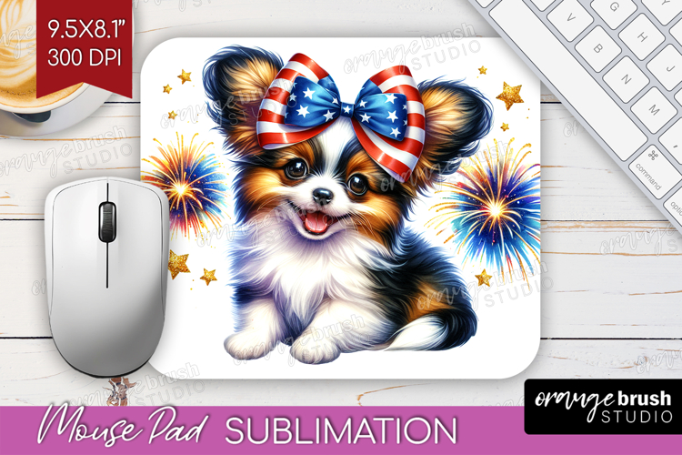 Papillon Dog Mouse Pad Sublimation Patriotic Dog Mousepad