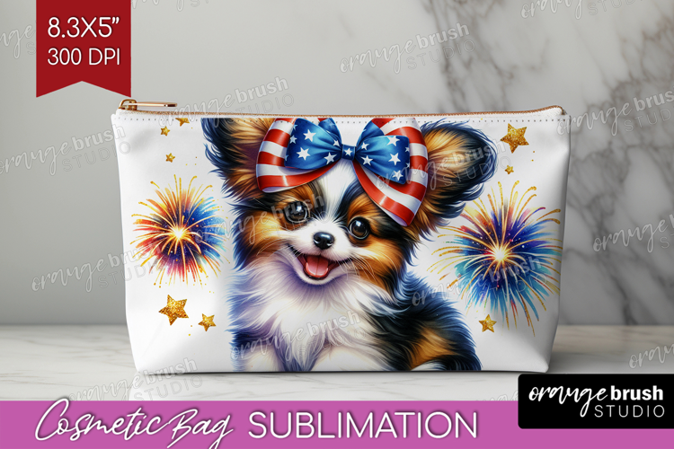 Papillon Dog Cosmetic Bag Patriotic Dog Makeup Bag PNG
