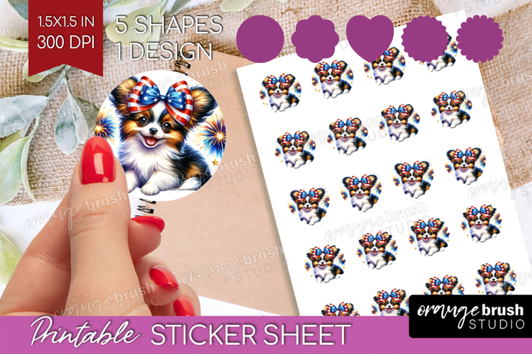 Papillon Dog Round Sticker Patriotic Dog Printable Sticker