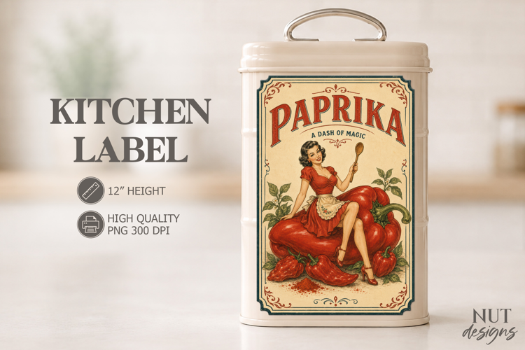 Pin up girl Vintage Paprika Kitchen Label pantry label