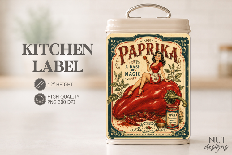 Pin up girl Vintage Paprika Kitchen Label pantry label