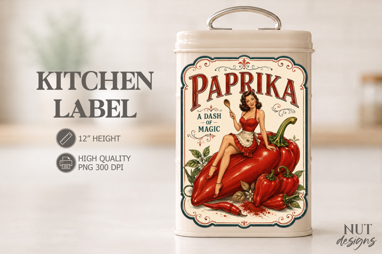 Pin up girl Vintage Paprika Kitchen Label pantry label
