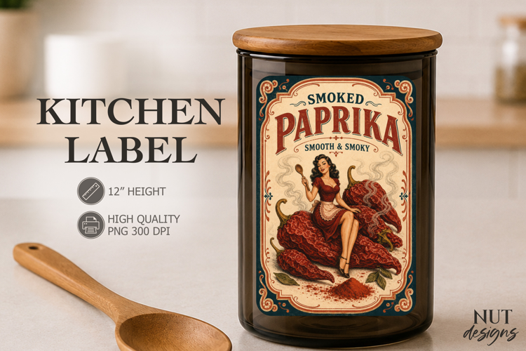Pin up girl Vintage Smoked Paprika Kitchen Label pantry
