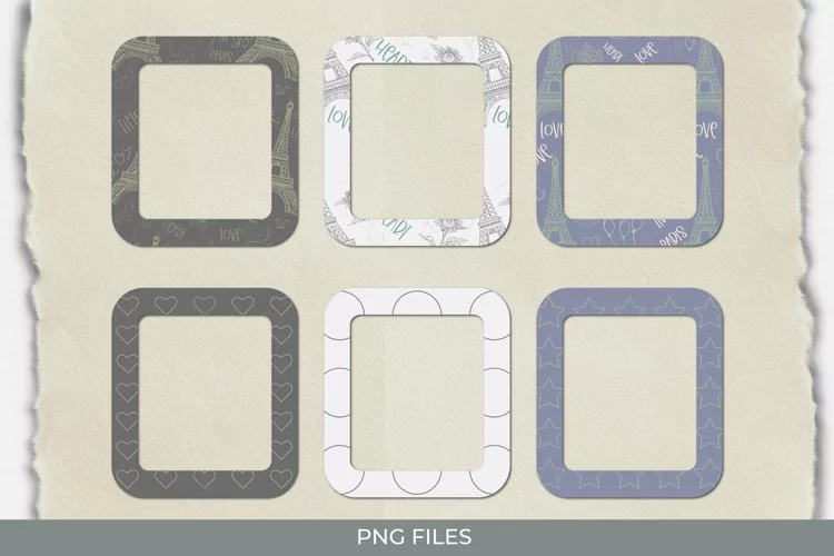 Paris with Vintage Color Seamless Pattern Frame Set