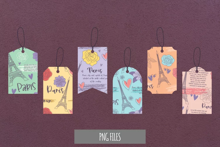 Paris with Vintage Color Seamless Pattern Shaped Tags