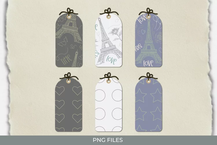 Paris with Vintage Color Seamless Pattern Shaped Tag