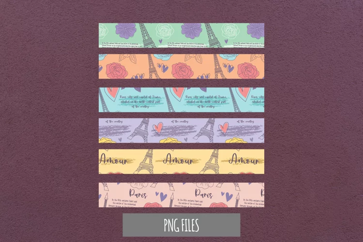 Paris with Vintage Color Seamless Pattern Strips