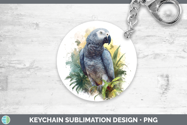 African Grey Parrot Parrot Botanicals Keychain Sublimation D
