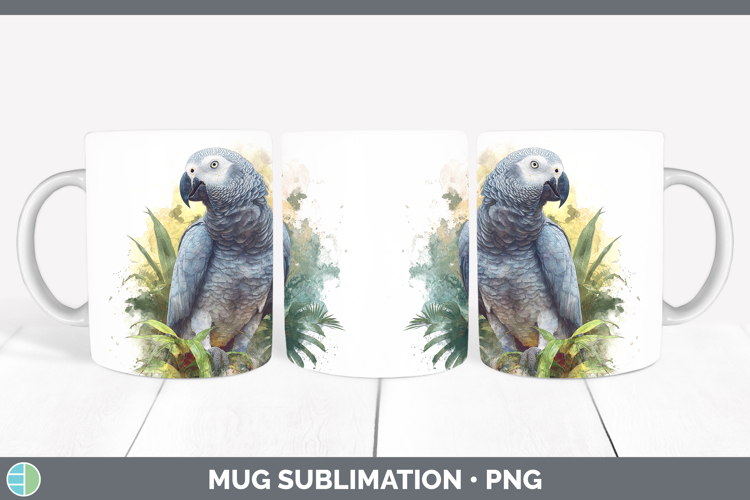African Grey Parrot Parrot Botanicals Mug Wrap Sublimation D