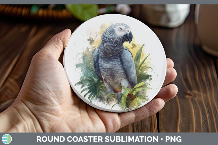 African Grey Parrot Parrot Botanicals Round Coaster Sublimat
