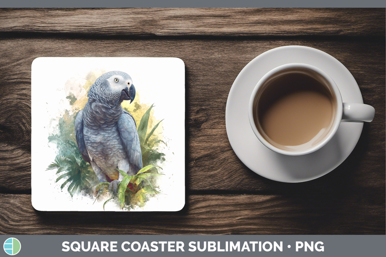 African Grey Parrot Parrot Botanicals Square Coaster Sublima