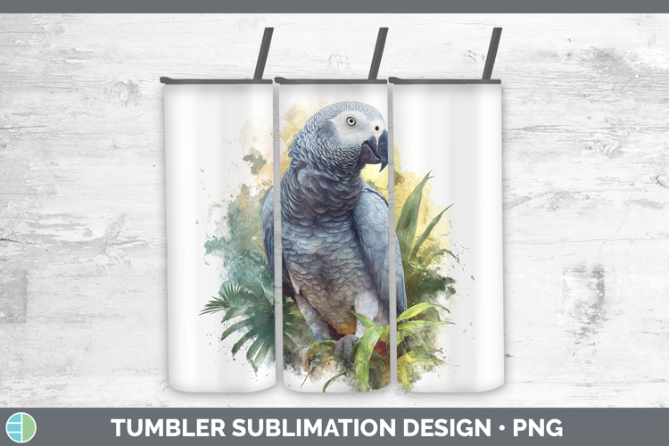 African Grey Parrot Parrot Botanicals Tumbler Sublimation De