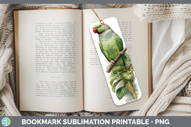 Alexandrine Parakeet Parrot Botanicals Bookmark Sublimation