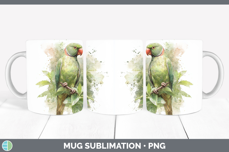 Alexandrine Parakeet Parrot Botanicals Mug Wrap Sublimation