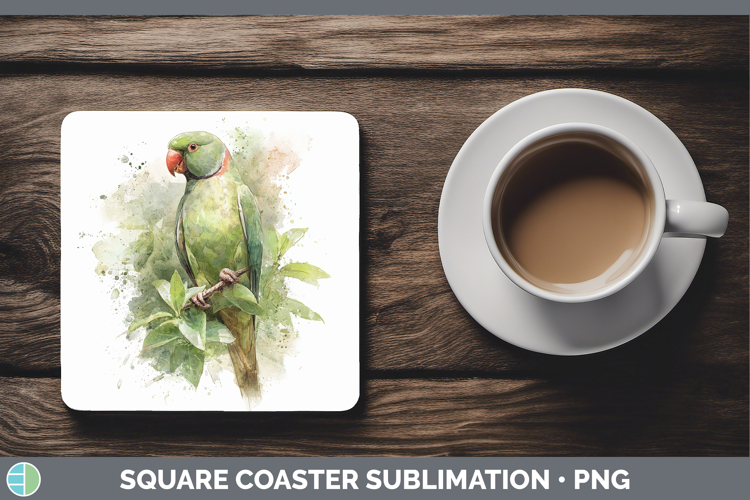 Alexandrine Parakeet Parrot Botanicals Square Coaster Sublim