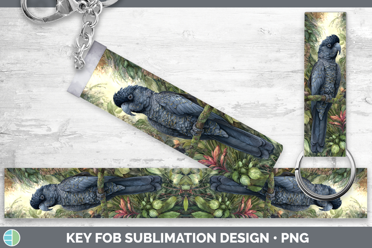 Black Palm Cockatoo Parrot Botanicals Key Fob Sublimation De