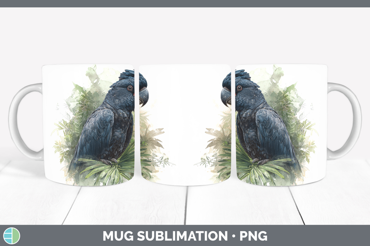 Black Palm Cockatoo Parrot Botanicals Mug Wrap Sublimation D