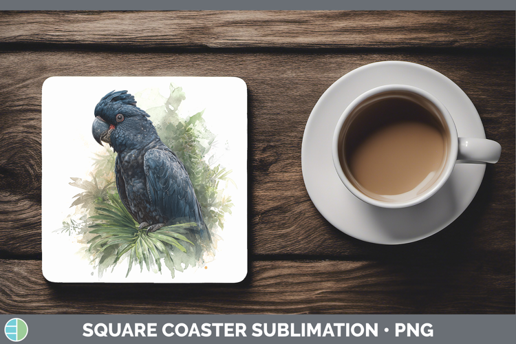 Black Palm Cockatoo Parrot Botanicals Square Coaster Sublima