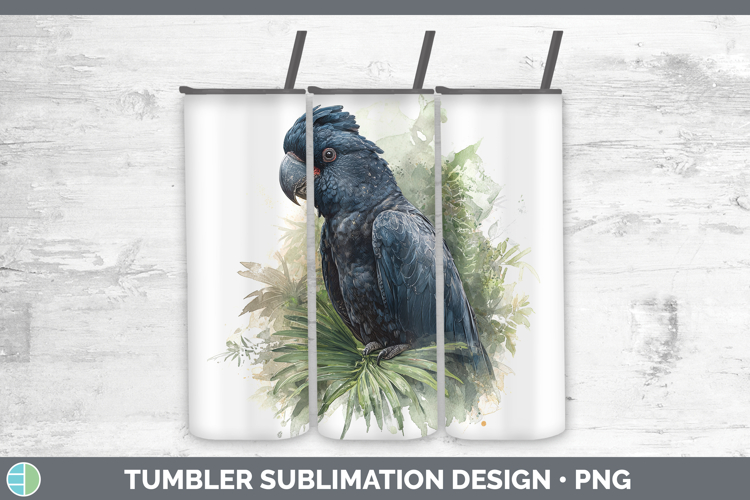Black Palm Cockatoo Parrot Botanicals Tumbler Sublimation De
