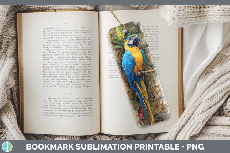 Blue and Yellow Macaw Parrot Botanicals Bookmark Sublimation