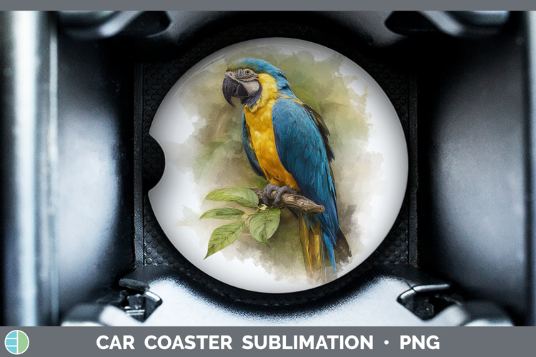 Blue and Yellow Macaw Parrot Botanicals Car Coaster Sublimat