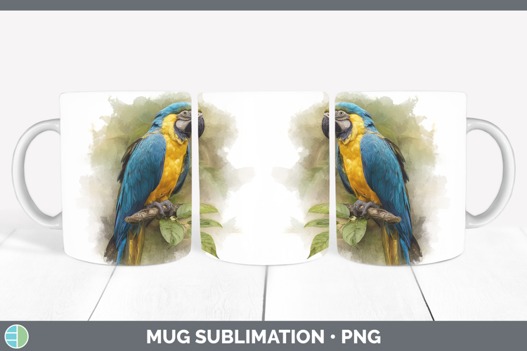 Blue and Yellow Macaw Parrot Botanicals Mug Wrap Sublimation