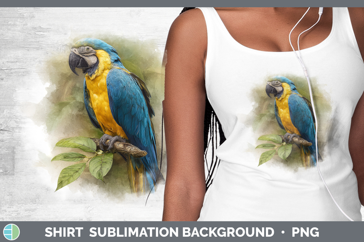 Blue and Yellow Macaw Parrot Botanicals Shirt Sublimation De