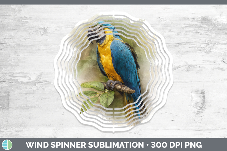 Blue and Yellow Macaw Parrot Botanicals Wind Spinner Sublima