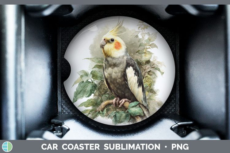 Cockatiel Parrot Botanicals Car Coaster Sublimation Design