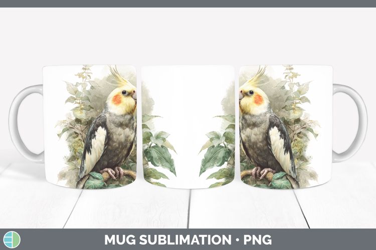 Cockatiel Parrot Botanicals Mug Wrap Sublimation Design